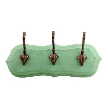 Green Antique Small Wall Wooden Iron Hooks